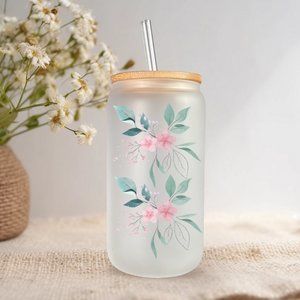 16-Ounce Floral Glass Cup